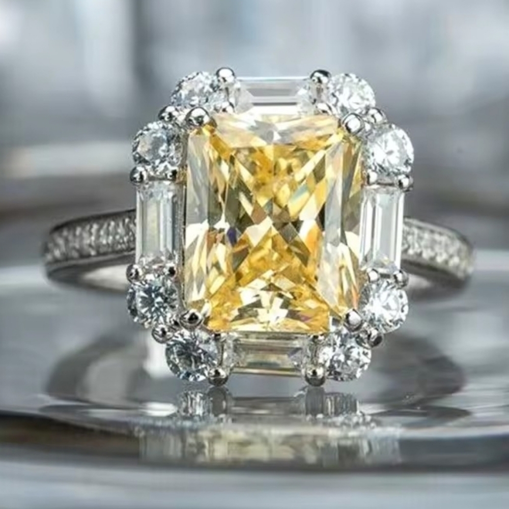 Yellow Color Cubic Zirconia Silver Tone Ring